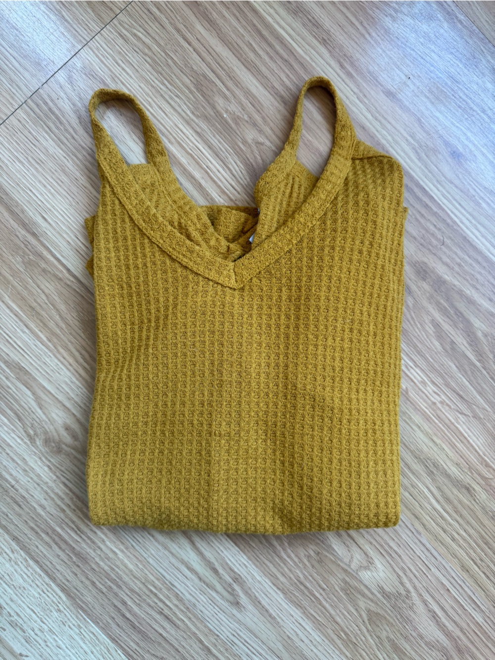 Iris Waffle Knit Mustard Yellow V-Neck Sweater - Size M-XL